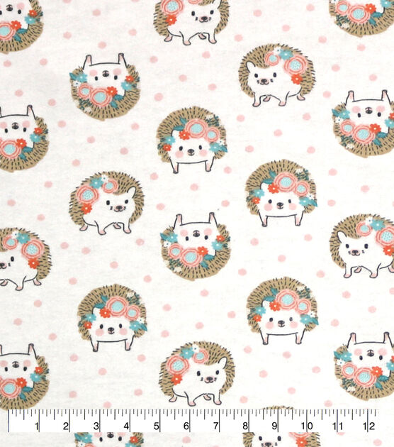 Hanna White Tossed Hedgehog Nursery Flannel Fabric