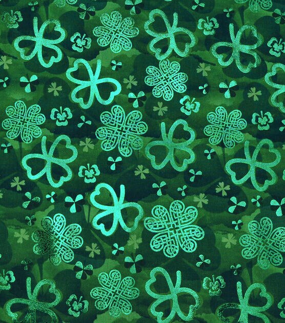 Tossed Shamrocks Foil St. Patrick's Day Cotton Fabric, , hi-res, image 2