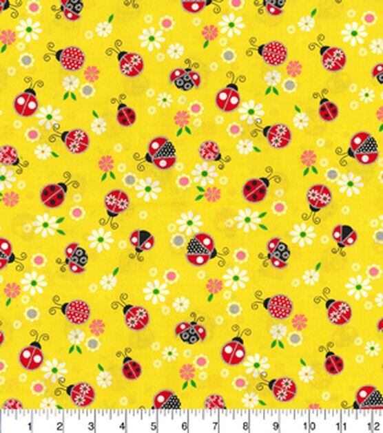 Fabric Traditions Ladybug On Yellow Glitter Novelty Cotton Fabric, , hi-res, image 2
