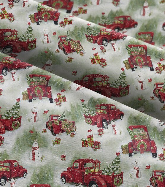 Springs Creative Scenic Red Trucks Christmas Cotton Fabric, , hi-res, image 3