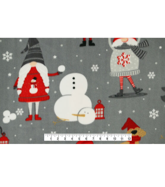 Winter Gnomes on Gray Anti Pill Fleece Fabric, , hi-res, image 4
