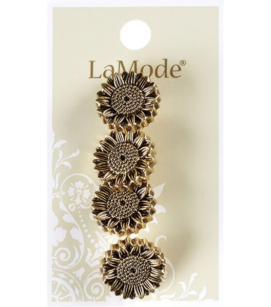 La Mode 11/16" Antique Gold Sunflower Shank Buttons 4pk