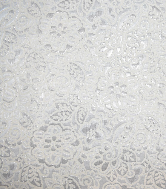 White Snow Geometric Floral Brocade Fabric by Sew Sweet