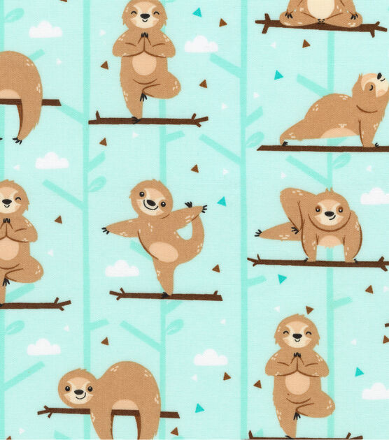 Robert Kaufman Novelty Cotton Fabric Sloth Yoga Aqua