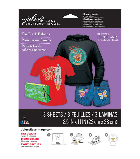 Jolee's Boutique 8.5" x 11" Glitter Dark Fabric Transfer Sheets 3ct