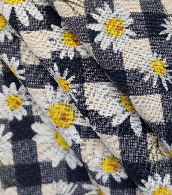 Packed Daisies on Navy Checks Quilt Cotton Fabric by Keepsake Calico, , hi-res, image 2