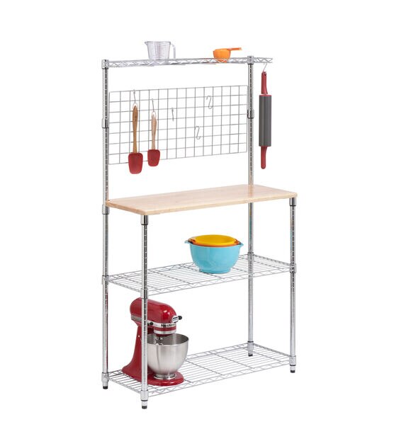 Honey Can Do 36" x 61" Chrome 4 Tier Baker's Rack With Grid Storage