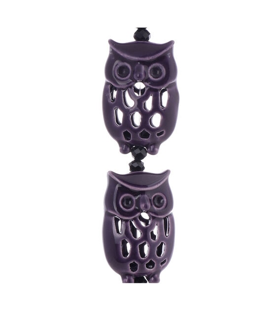 7" Purple Ceramic Owl Strung Beads by hildie & jo, , hi-res, image 2