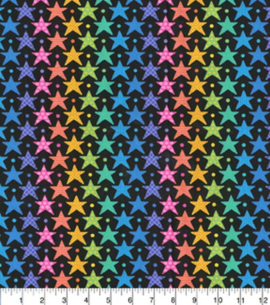 Fabric Traditions Multi Colored Stars Black Novelty Cotton Fabric, , hi-res, image 2