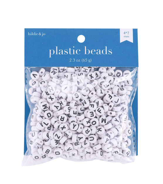 4mm x 7mm Black Alphabet on White Plastic Beads 2.3oz by hildie & jo, , hi-res, image 1