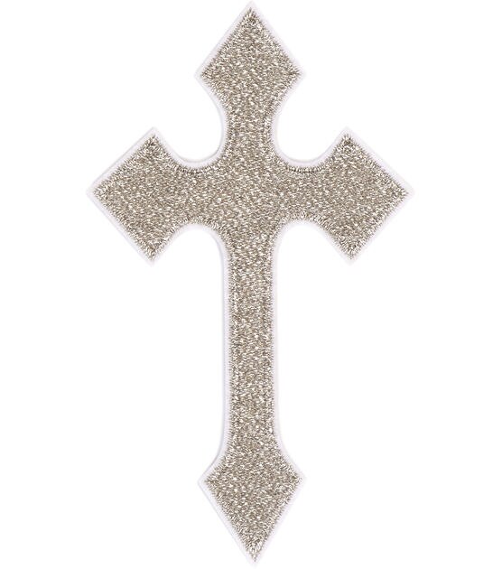 2" x 3" Silver Cross Iron On Patch by hildie & jo, , hi-res, image 2