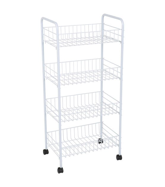 Simplify 33" White 4 Tier Rolling Storage Cart, , hi-res, image 1