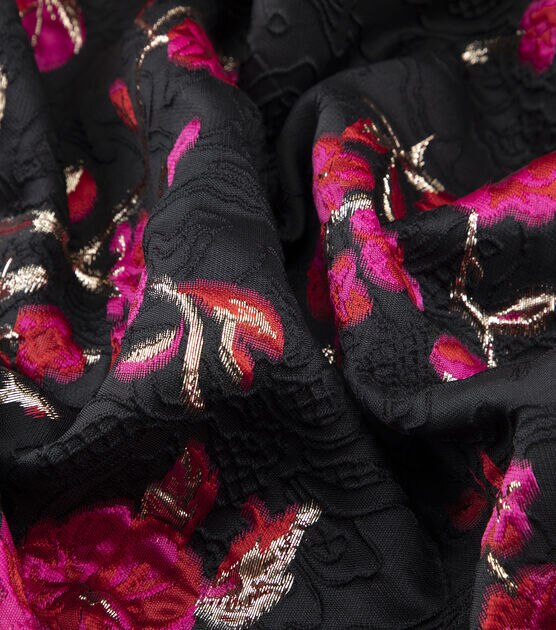 Yaya Han Cosplay Black Pink Floral Brocade Fabric, , hi-res, image 6