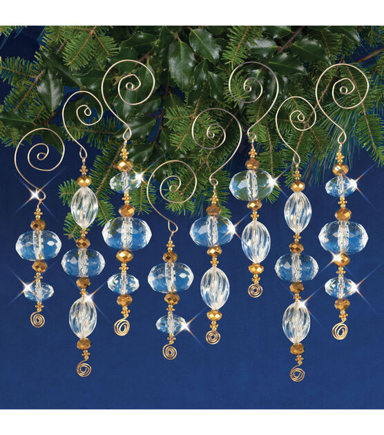 Solid Oak Nostalgic Christmas Beaded Crystal Icicles Ornament Kit Gold, , hi-res, image 2