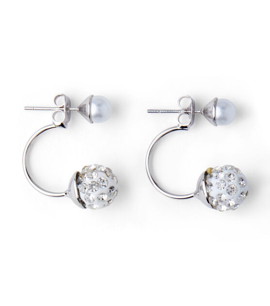 Silver Pearl Bead Earrings With Clear Crystals by hildie & jo, , hi-res, image 3