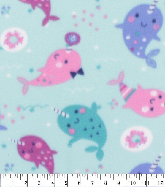 Blizzard Fleece Fabric Narwhal with Donuts