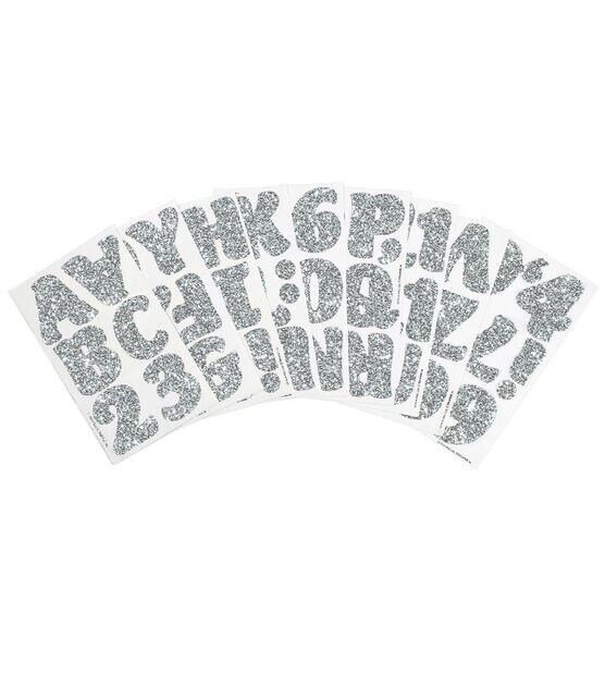  8 Sheets Glitter Cursive Alphabet and Number Stickers Glitter  Letter Stickers Self Adhesive Number Letter Stickers for Grad Cap  Decoration and DIY Crafts Making Supplies (Silver)