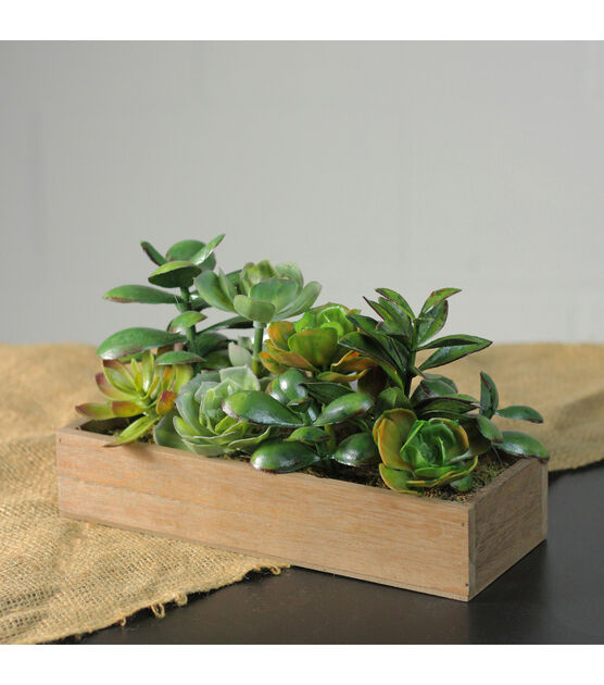 Northlight 11.5" Artificial Succulent Plants in a Wooden Planter Box, , hi-res, image 2