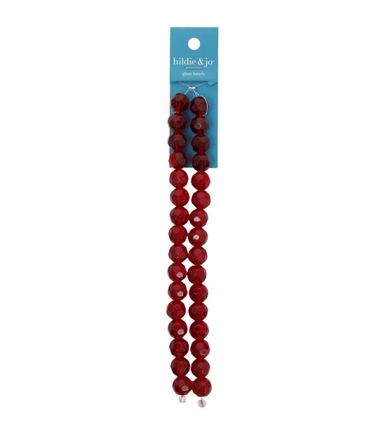 12" Ruby Faceted Round Glass Strung Beads by hildie & jo