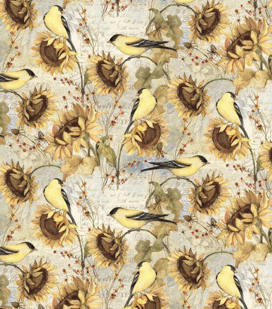 Harvest Sunflowers and Finches Harvest Cotton Fabric, , hi-res, image 2