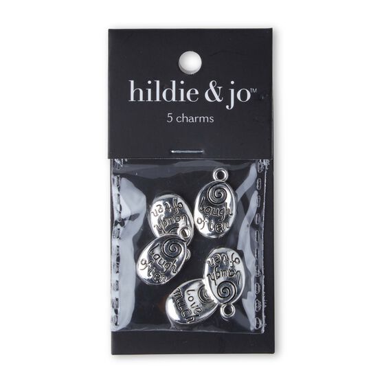 5pc Silver Love Much & Laugh Often Cast Metal Charms by hildie & jo