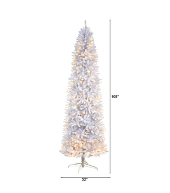 Nearly Natural 9' Warm White Pre Lit White Slim Pine Christmas Tree, , hi-res, image 2