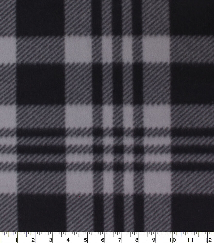 Luke Plaid Blizzard Fleece Fabric, Gray And Black, swatch, image 1