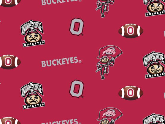 Ohio State University Buckeyes Fleece Fabric Red All Over