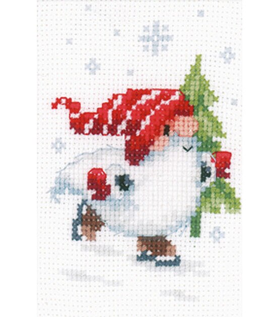 Vervaco 4" x 6" Christmas Gnomes Greeting Card Cross Stitch Kit 3ct