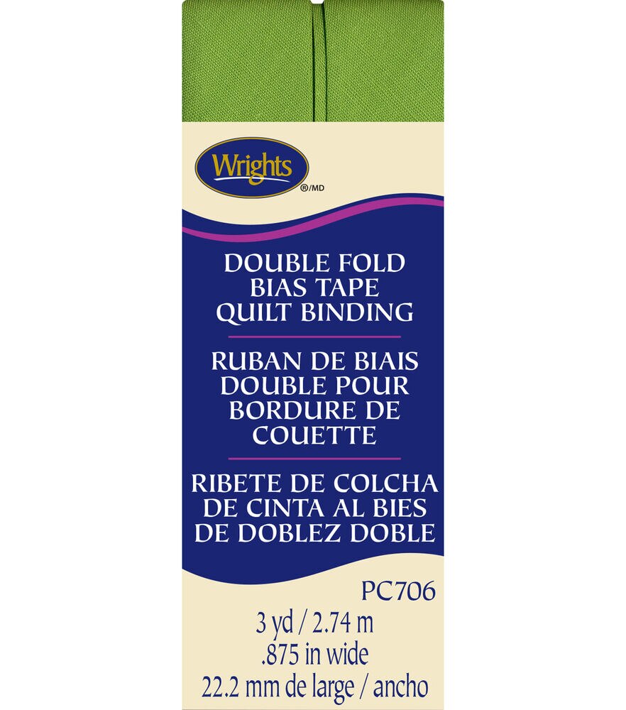 Wrights 7/8" x 3yd Double Fold Quilt Binding, Leaf Green, swatch