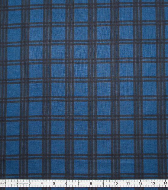 Black Checks on Blue Quilt Cotton Fabric by Keepsake Calico
