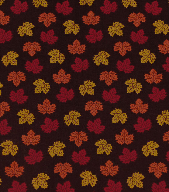 Brown Mini Tossed Leaves Harvest Cotton Fabric, , hi-res, image 2