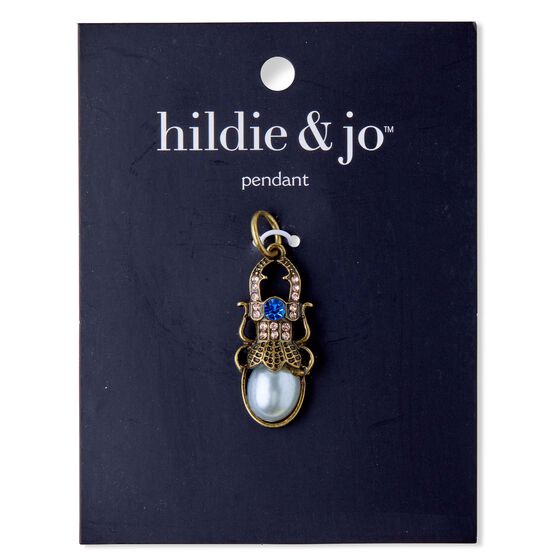 1" x 0.5" Antique Gold Bug Pendant With Pearl & Crystals by hildie & jo