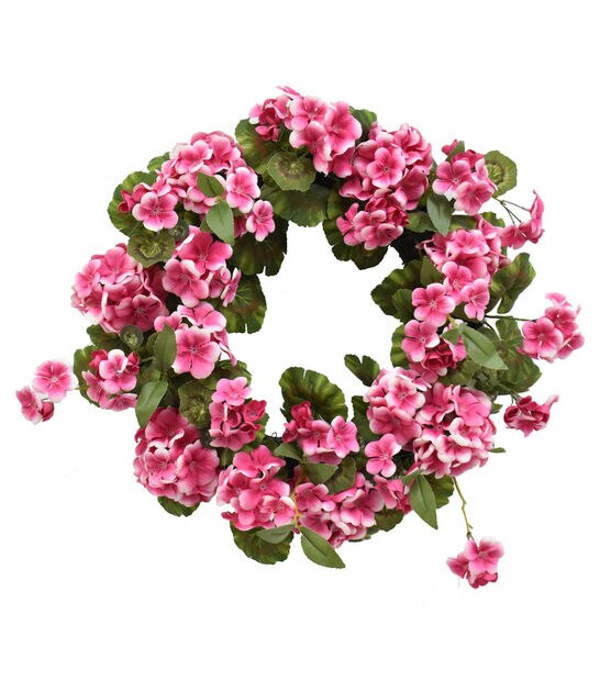 18" Spring Pink Geranium Wreath by Bloom Room