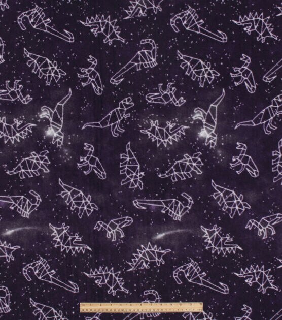 Galaxy Dinosaurs on Purple Anti Pill Fleece Fabric, , hi-res, image 2