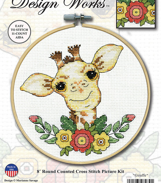 Design Works 8" Giraffe Round Counted Cross Stitch Kit, , hi-res, image 2