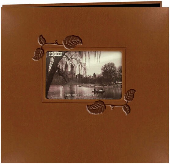 Embossed Leatherette Postbound Album With Window 12"X12" Brown With Ivy