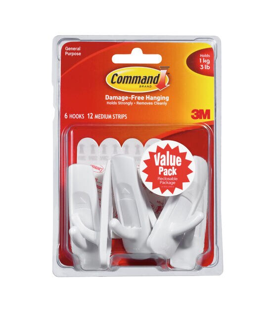 Command 3lbs White Medium Hooks & Strips 18ct