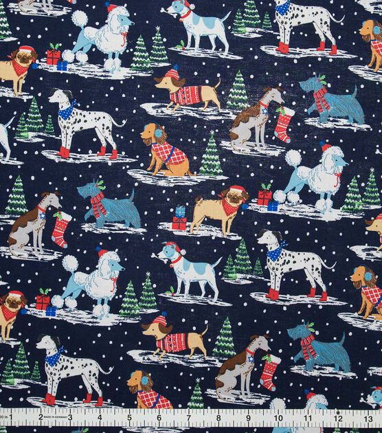 Dogs in Hats Christmas Cotton Fabric