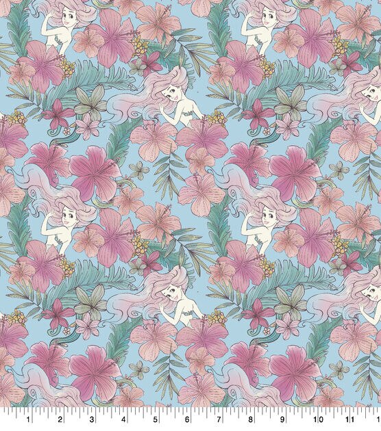 Disney Cotton Fabric Ariel Floral