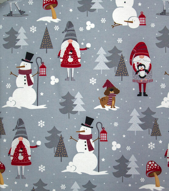 Snowmen & Trees on Gray Super Snuggle Christmas Flannel Fabric, , hi-res, image 2