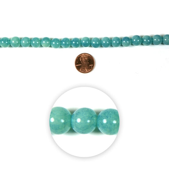 12" Turquoise Marble Round Glass Strung Beads by hildie & jo