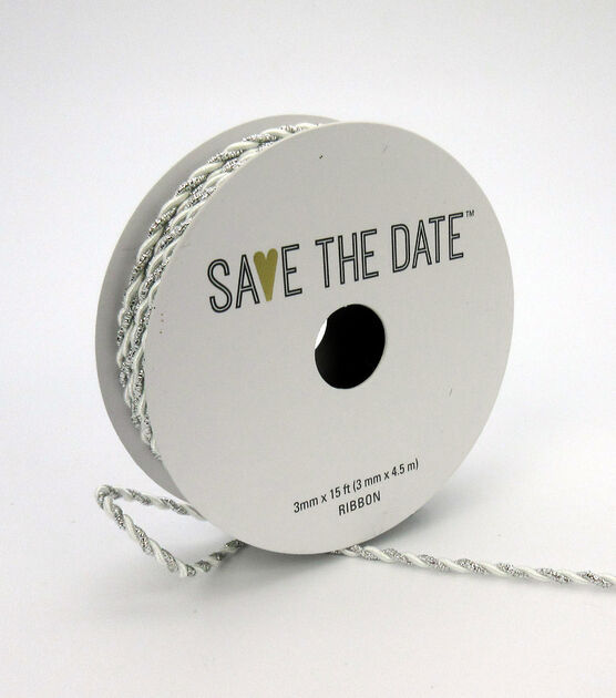 Save the Date 3mm x 15' Silver & White Twisted Cord Ribbon