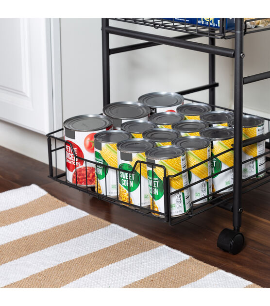 Honey Can Do 34" Black 3 Tier Slim Rolling Cart With Metal Baskets, , hi-res, image 3