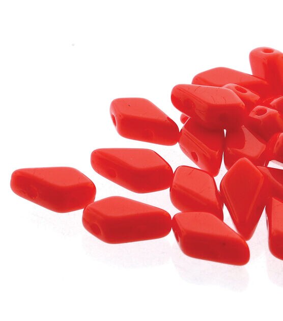 Kite Shaped Czech Glass 2 hole Beads 9 mmx5 mm Red