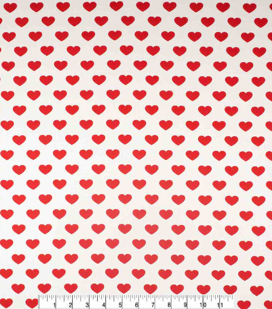 Big Red Hearts On White Valentine's Day Cotton Fabric, , hi-res, image 2