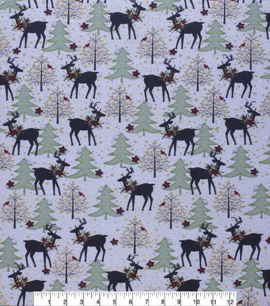 Tree & Deer in the Wood Christmas Cotton Fabric, , hi-res, image 2