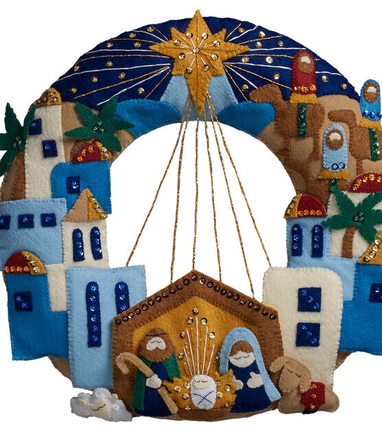 Bucilla Town Of Bethlehem Wreath Needle Felting Applique Kit, , hi-res, image 2