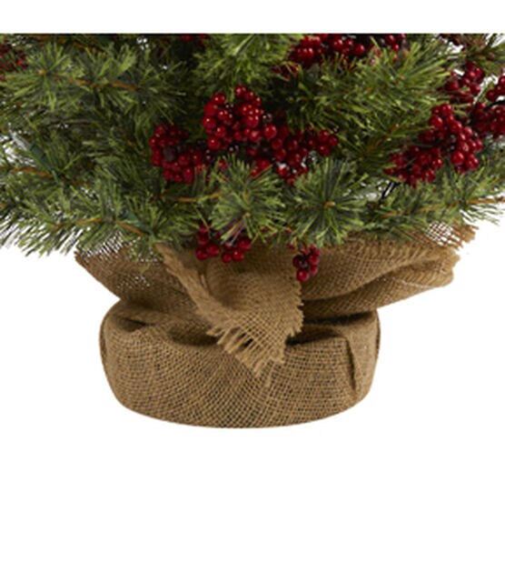 Nearly Natural 4' White Pre Lit Pine Christmas Tree With Burlap Base, , hi-res, image 4