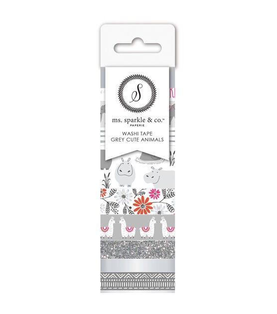 Ms. Sparkle & Co. 9 pk Washi Tapes Gray Cute Animals